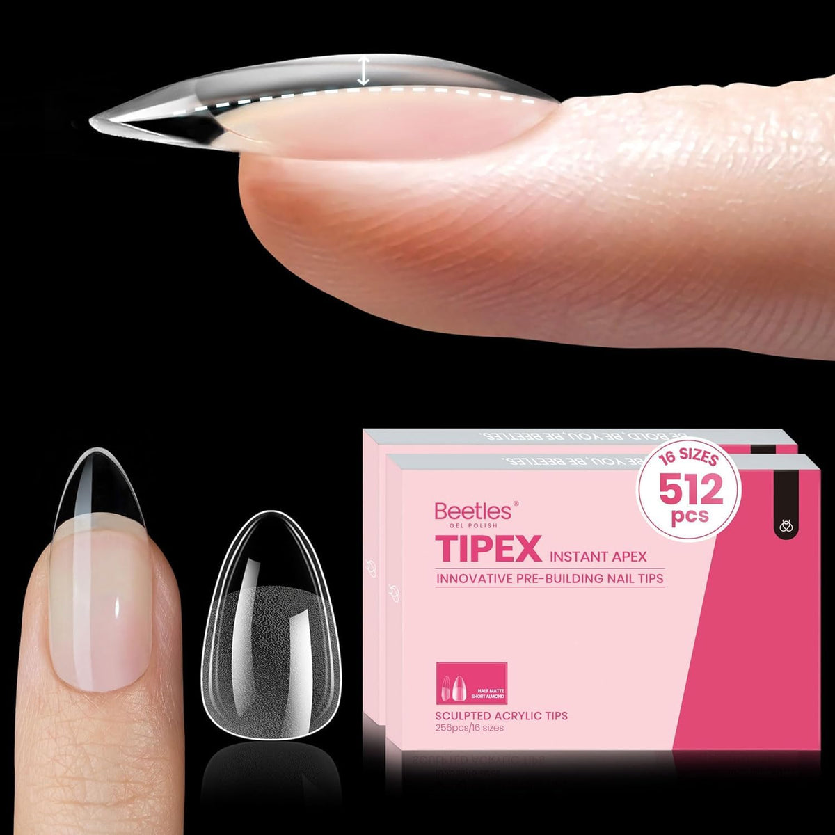 Beetles Tipex instant apex nail tips almond short for durable, sculpted nails.