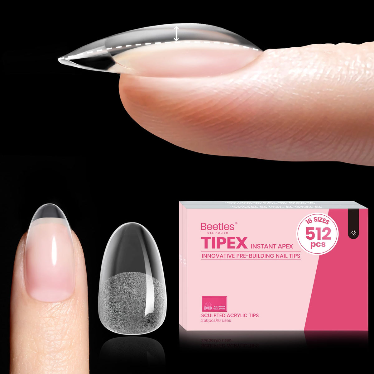 Beetles Tipex instant apex nail tips in short oval shape for a strong extension