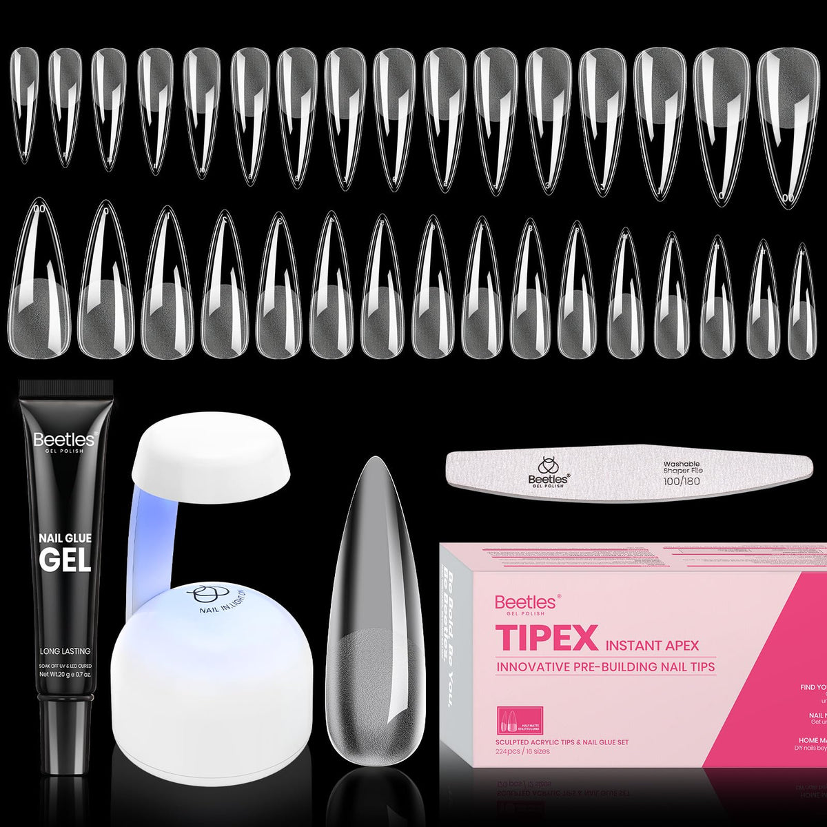Beetles Tipex stiletto long instant apex tips for secure extensions