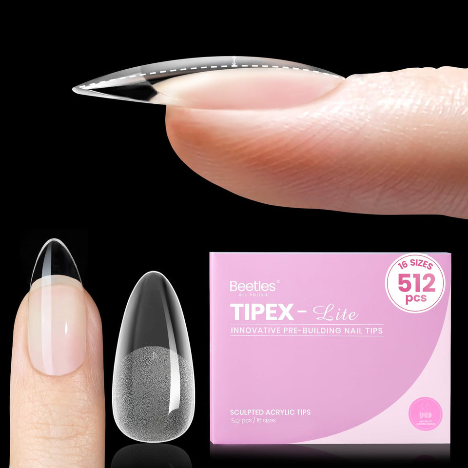 Beetles Tipex Lite almond medium tips in a box for easy DIY nails storage.