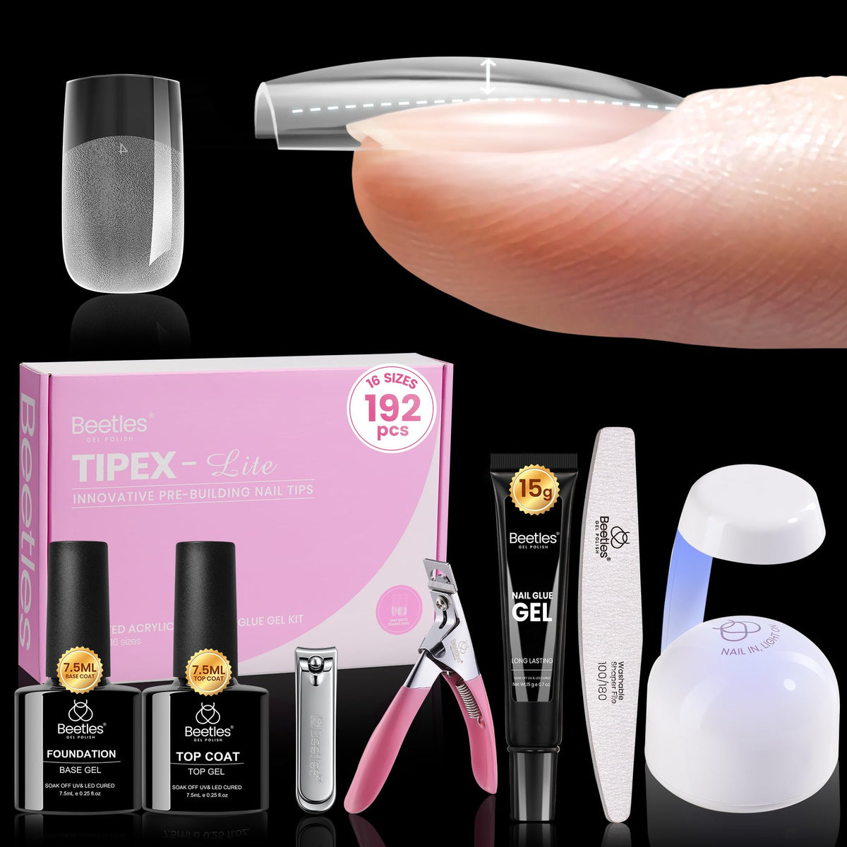 Beetles Tipex Lite Apex tips kit for natural-looking extensions you can apply at home