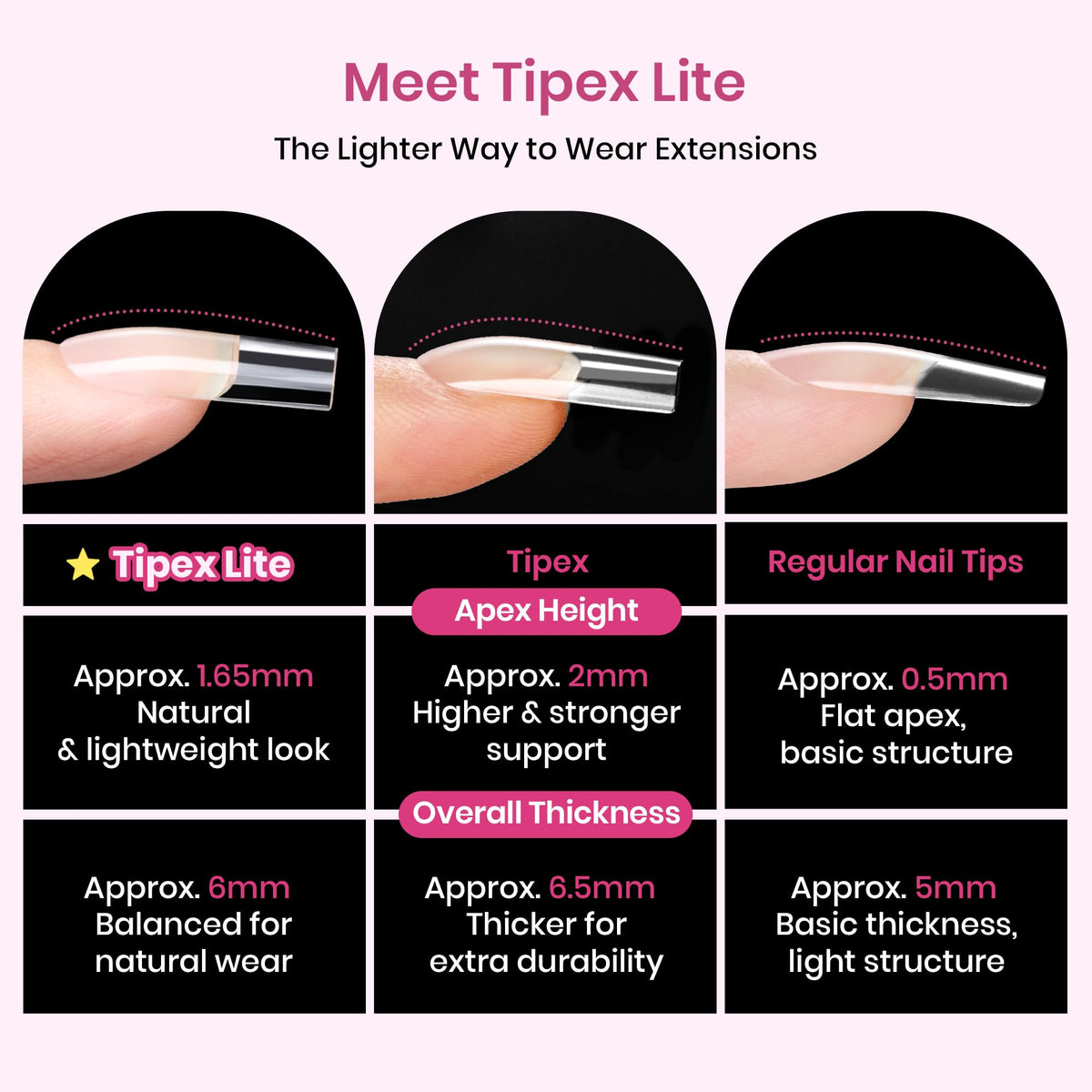 Beetles Tipex Lite built-in apex tips provide arch and strength