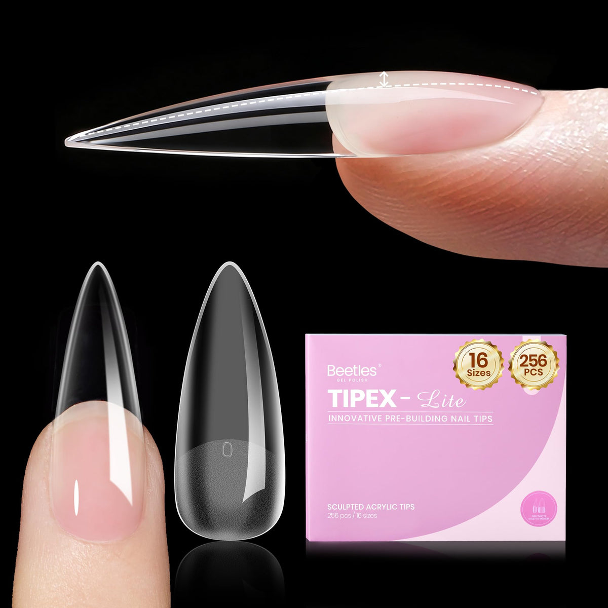 Beetles Tipex Lite nail tip close-up with built-in apex for natural strength.