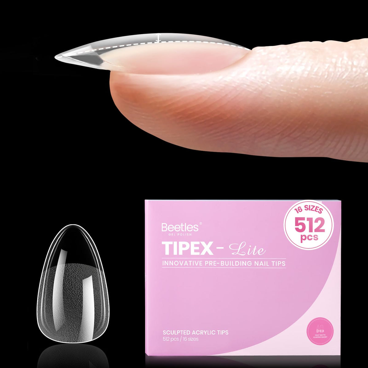 Beetles Tipex Lite 512pcs instant apex tips box enables fast DIY nails.