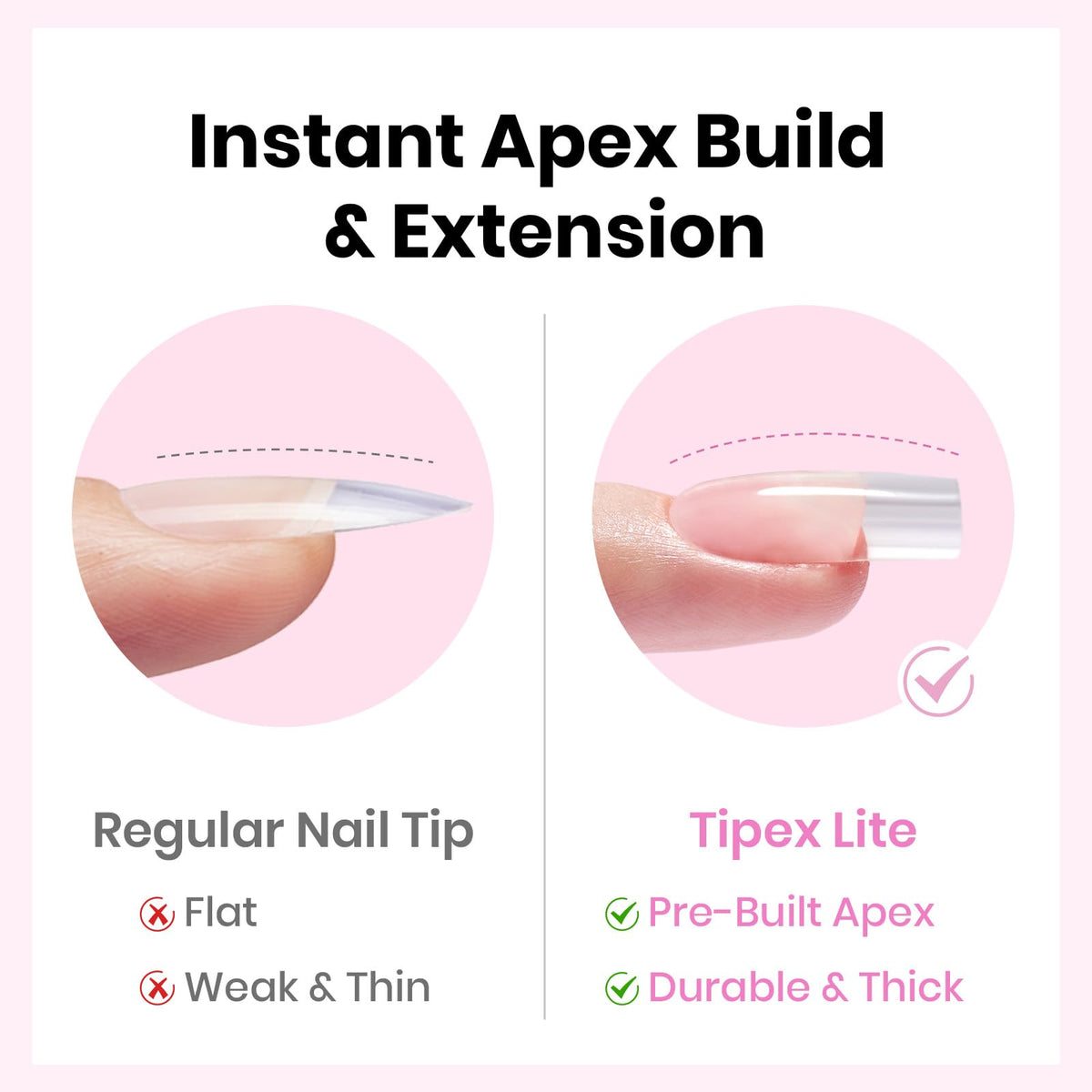 Beetles Tipex Lite pre-built etched tips for flat nails with natural finish