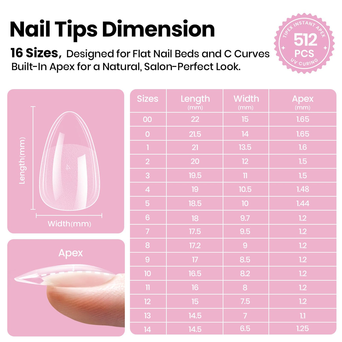 Beetles Tipex Lite tips designed for professional-looking press-ons at home.