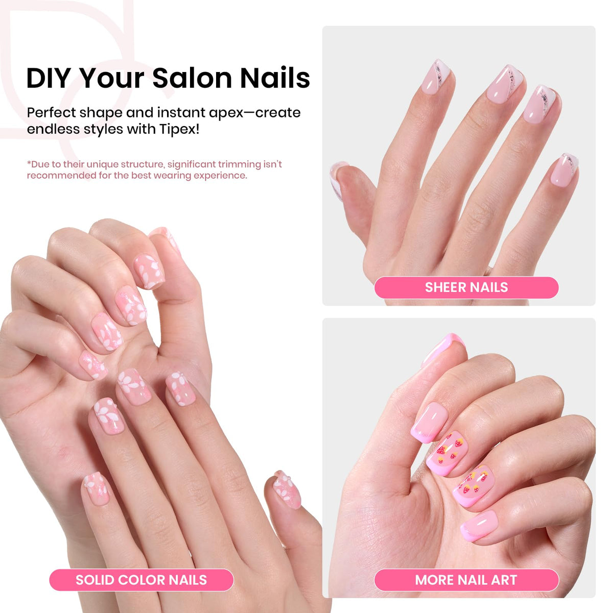 Beetles Tipex prebuilt pre-etched tips displayed for quick salon-quality extensions at home.