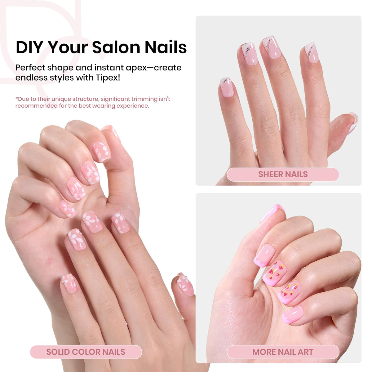 Beetles Tipex short squoval tips designed for precise DIY nail work.