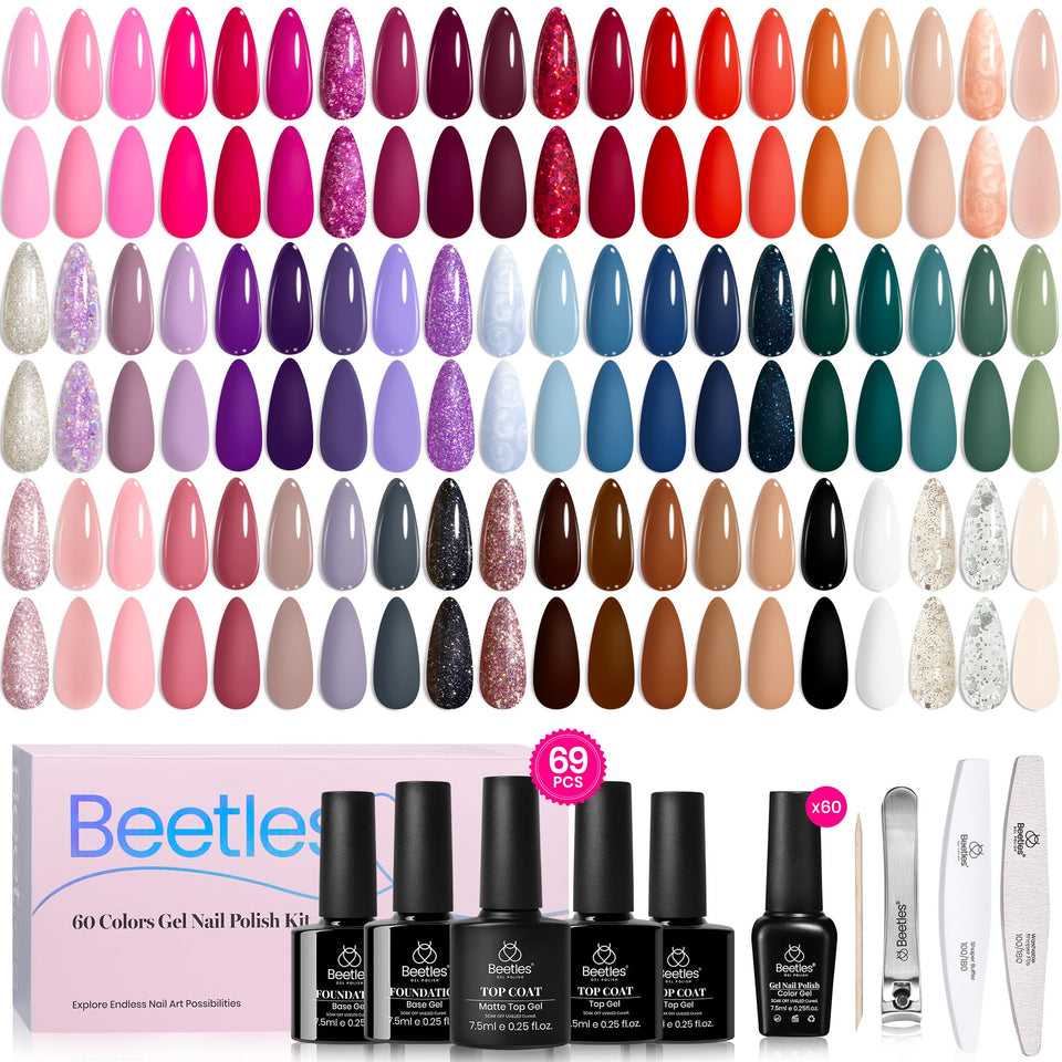 Beetles Transcendent Allure gel polish kit front view with 60 colors for easy choosing