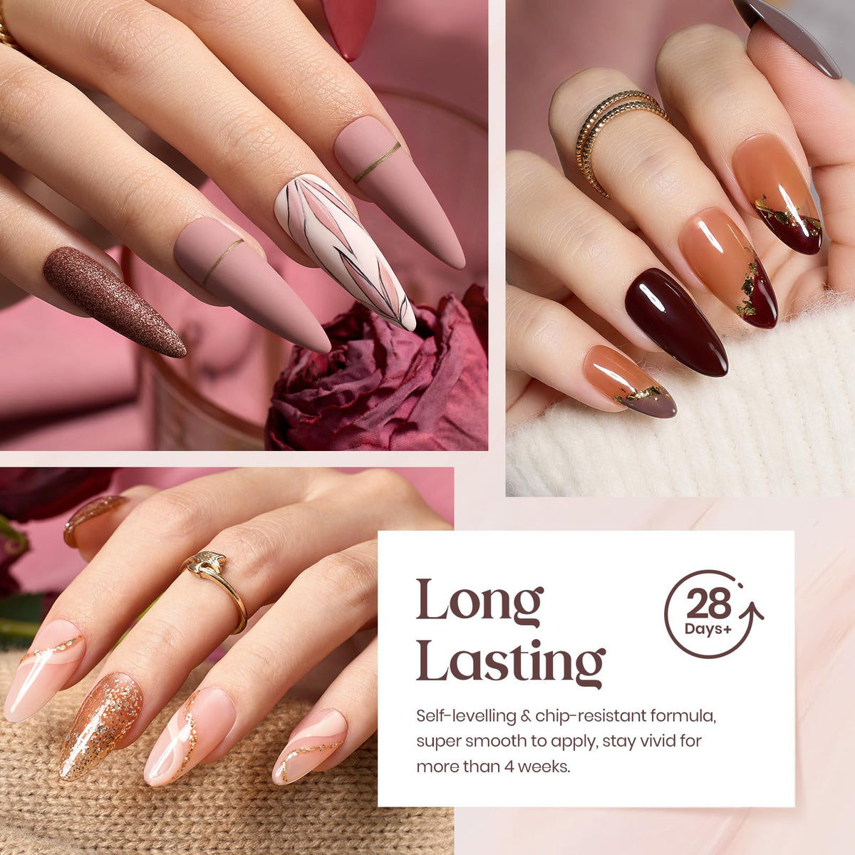 Beetles Verse of Roses close-up highlights glossy and matte top coats for versatile finishes.