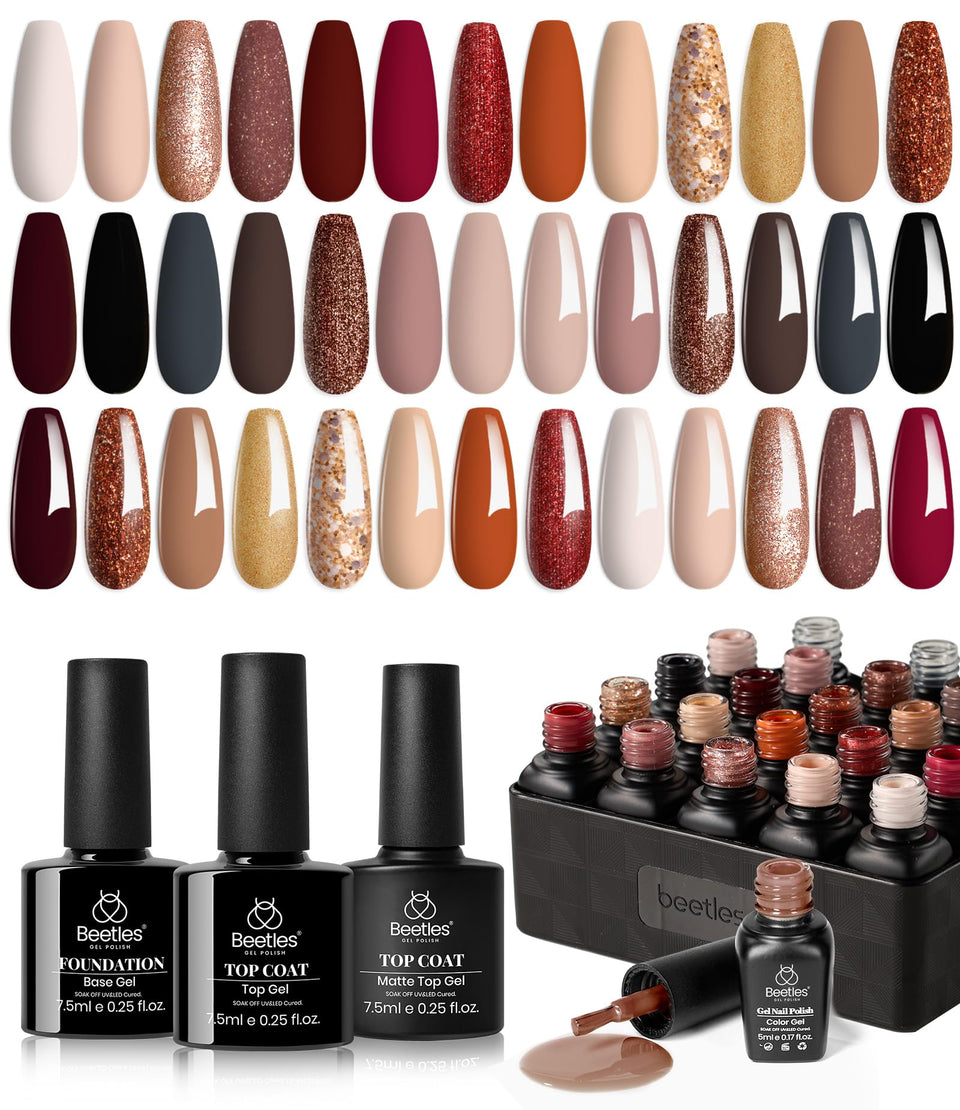 Beetles Verse of Roses gel polish bottles showing a wide shade range for nails.