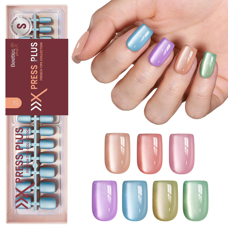 Beetles X Press Cat Eye Nails Fizz Aurora front view with radiant shimmer