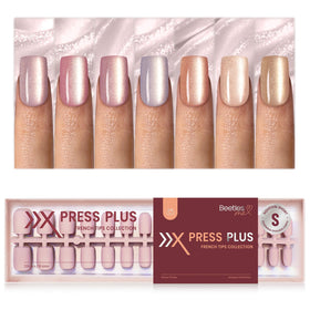 Beetles X Press Cat Eye Nails in nude square short shape with 16 sizes for a custom fit.
