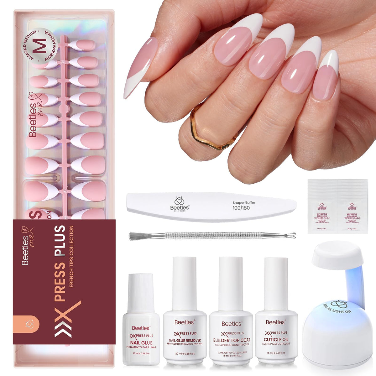Beetles X Press Plus Peachy French kit box for at-home manicure.