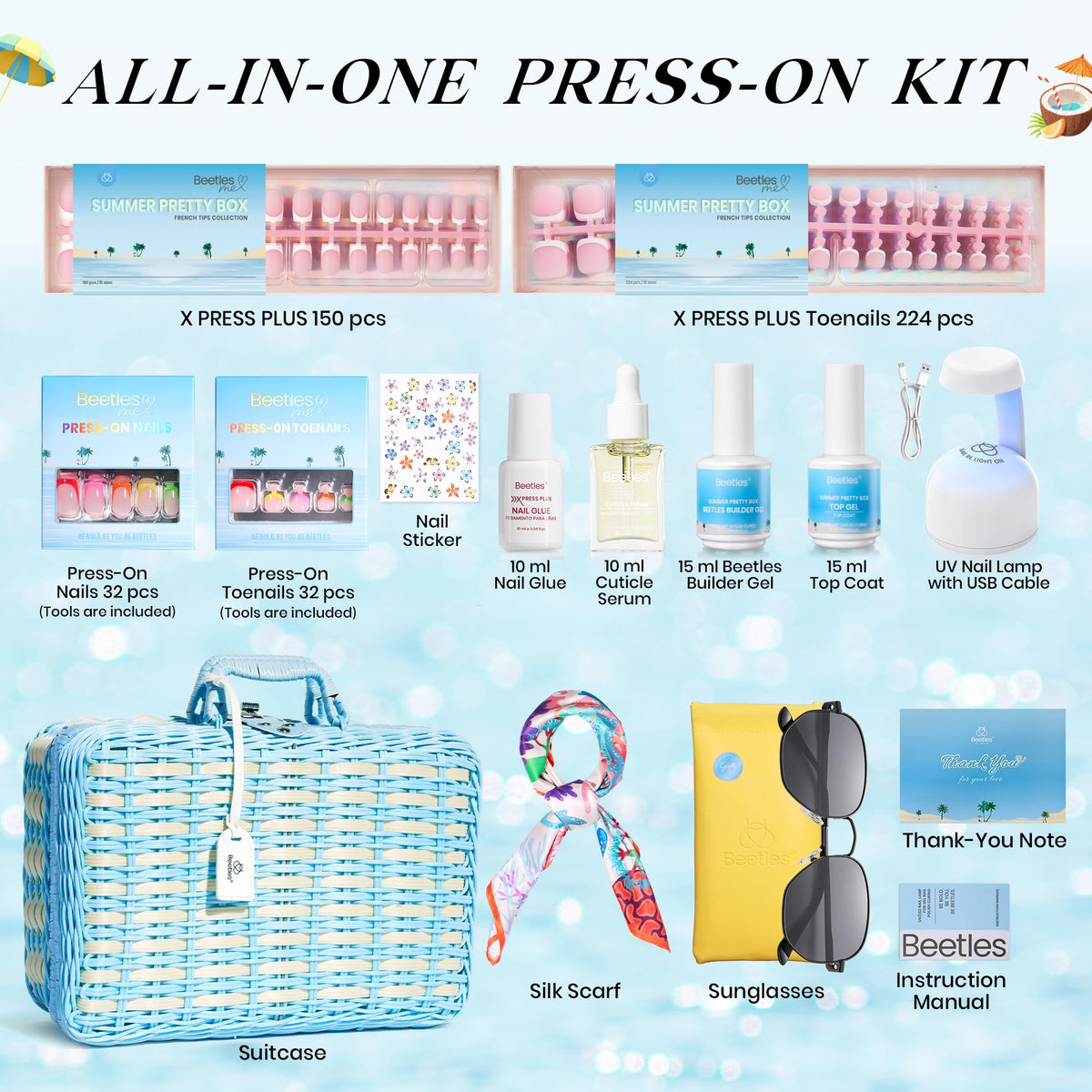 Beetles X Press Plus Summer Pretty Box builder gel for durable nail design