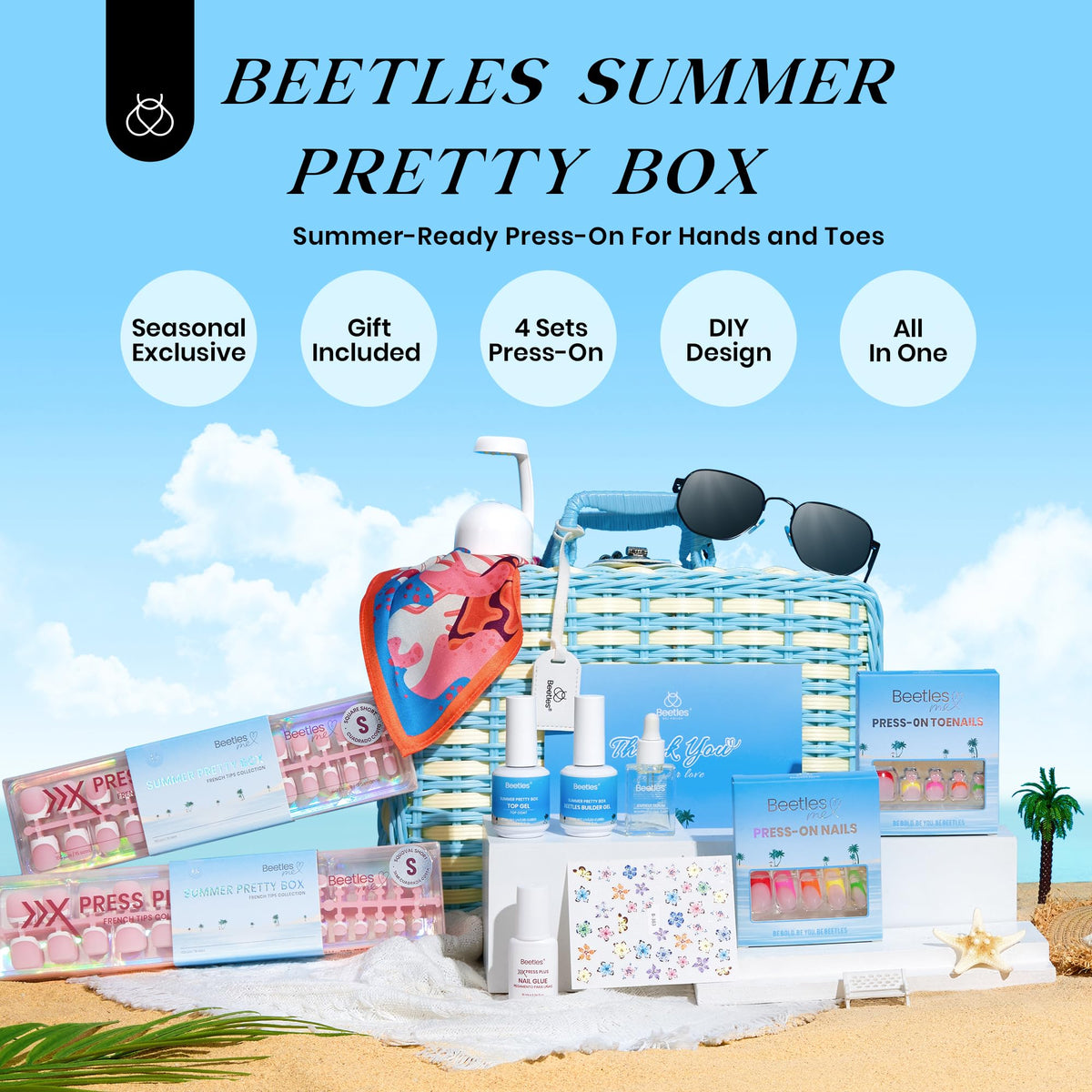 Beetles X Press Plus Summer Pretty Box short nails ready for quick manicure