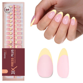 Beetles Yellow French Tips nails showing 16 sizes for comfortable sizing and quick matching