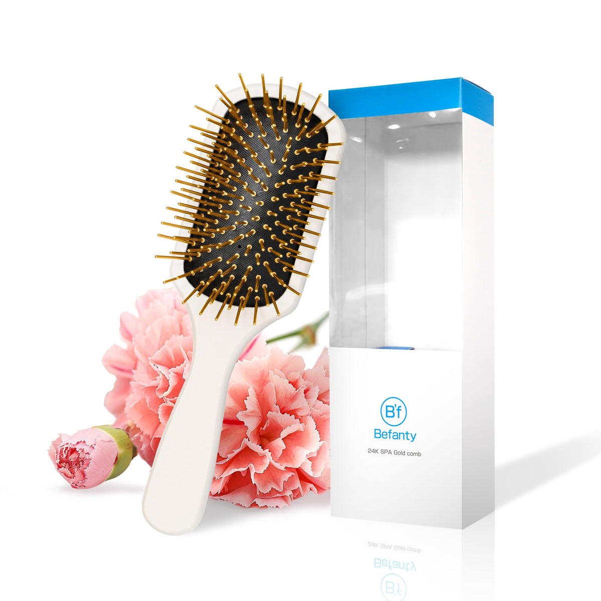 Befanty 24K gold-plated gua sha hairbrush with anti-static bristles for smoother detangling