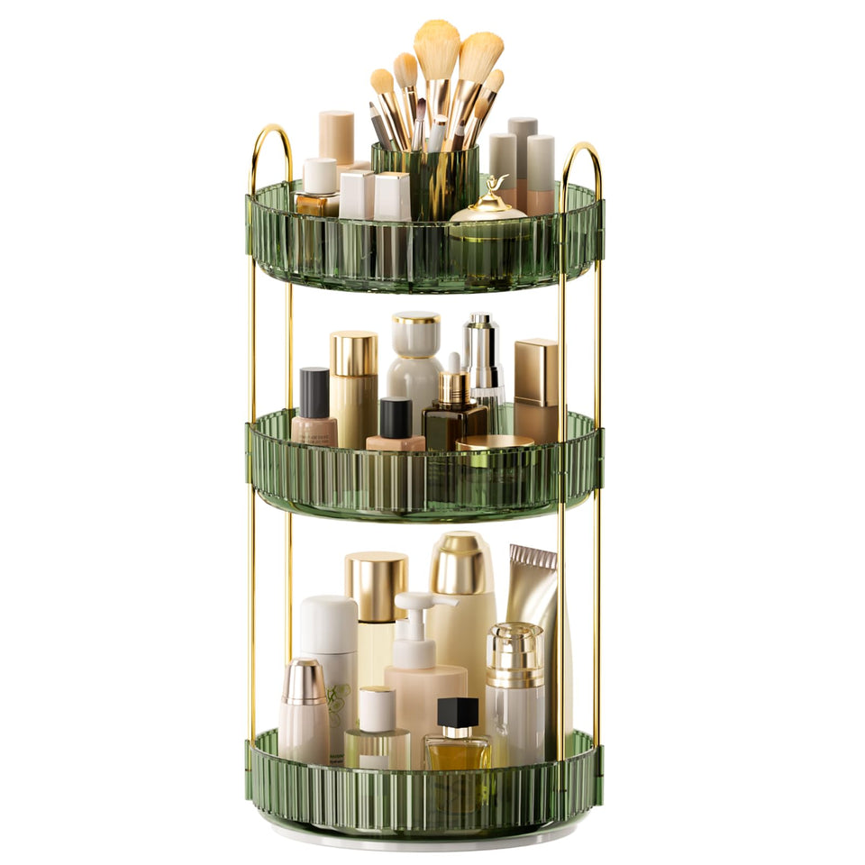 BEFSOP 360° rotating makeup organizer in full view offers easy access to cosmetics.