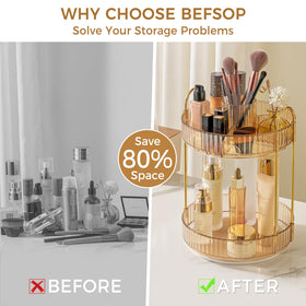 BEFSOP clear cosmetic dresser vanity with amber base offers visibility and tidy storage.