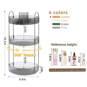 BEFSOP upgraded 3-tier vanity tray keeps skincare, cosmetics, and brushes neatly organized.
