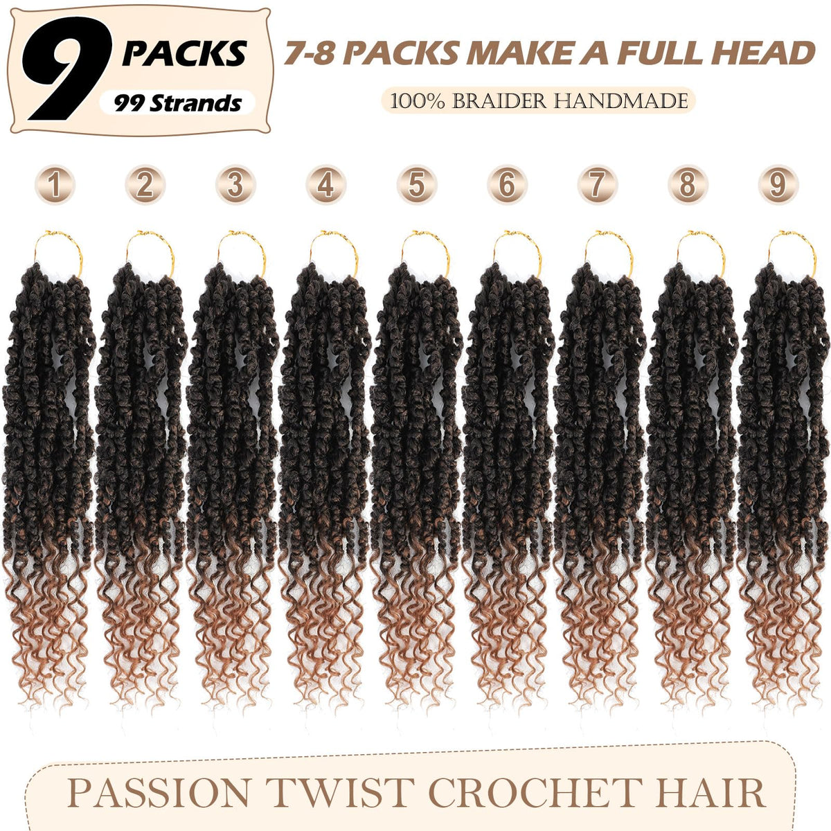 BEFUNNY passion twist ombre brown curls close-up showing natural gradient.