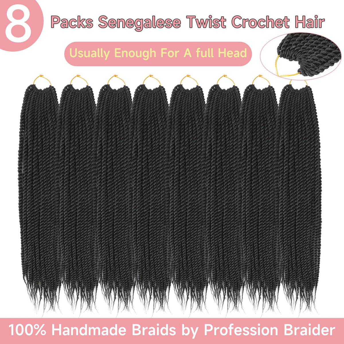 BEFUNNY Senegalese twist close-up texture 18in shows synthetic hair sheen.