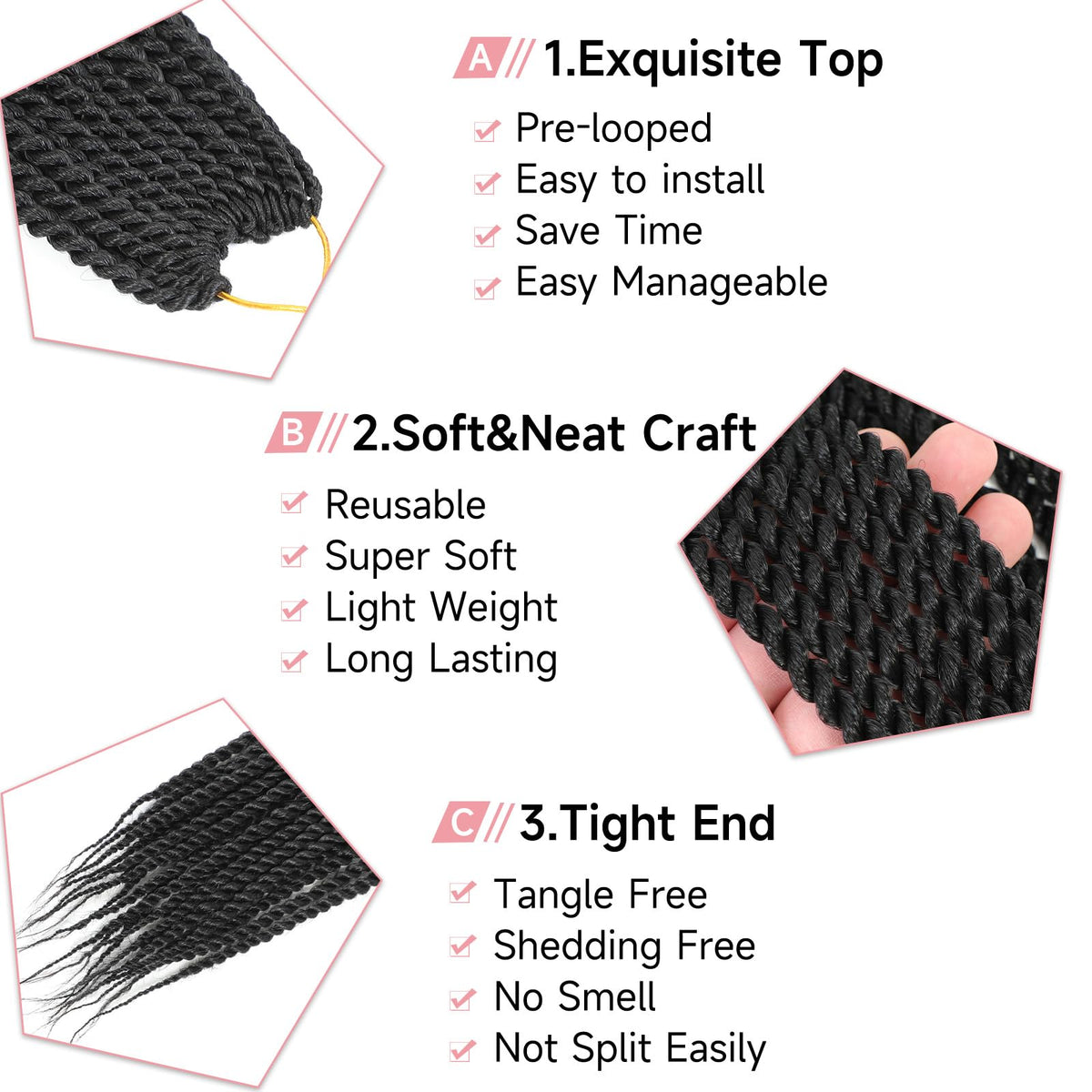 BEFUNNY Senegalese twist crochet hair natural look 18in for seamless everyday wear.