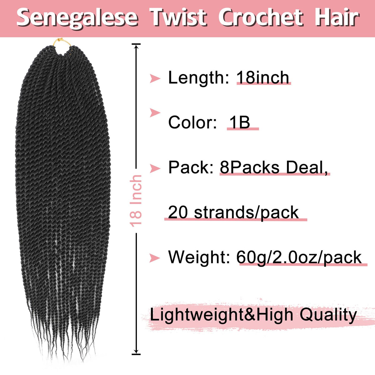 BEFUNNY pre-looped Senegalese twist 18in for quick, beginner-friendly crochet installation.