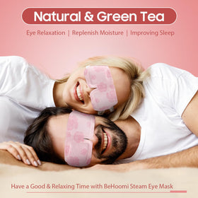 BeHoomi Rose eye mask being opened for easy at-home refresh.
