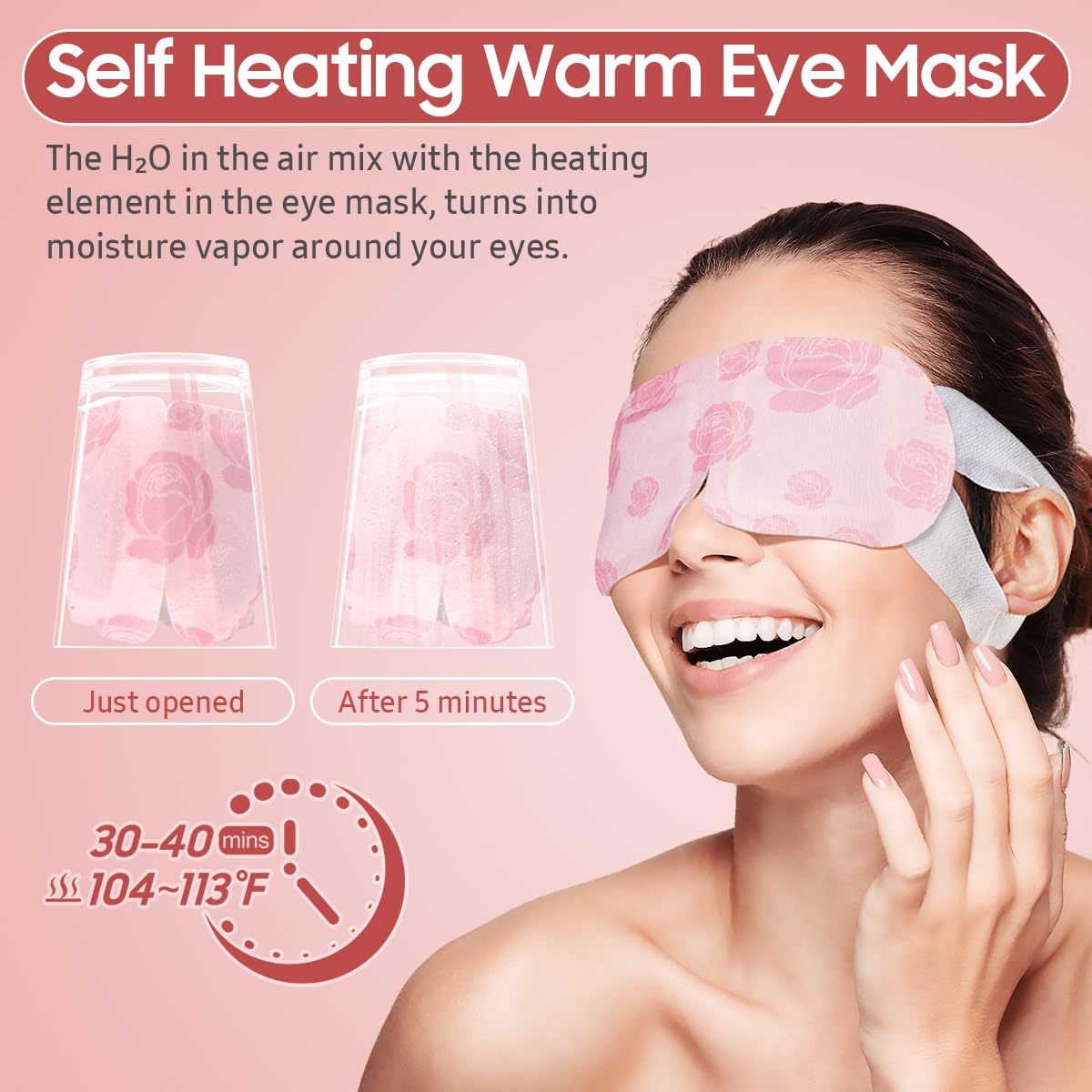 BeHoomi Rose warm compress at safe 104–113°F.