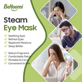 BeHoomi steam eye mask fabric no lint highlights skin-friendly comfort.