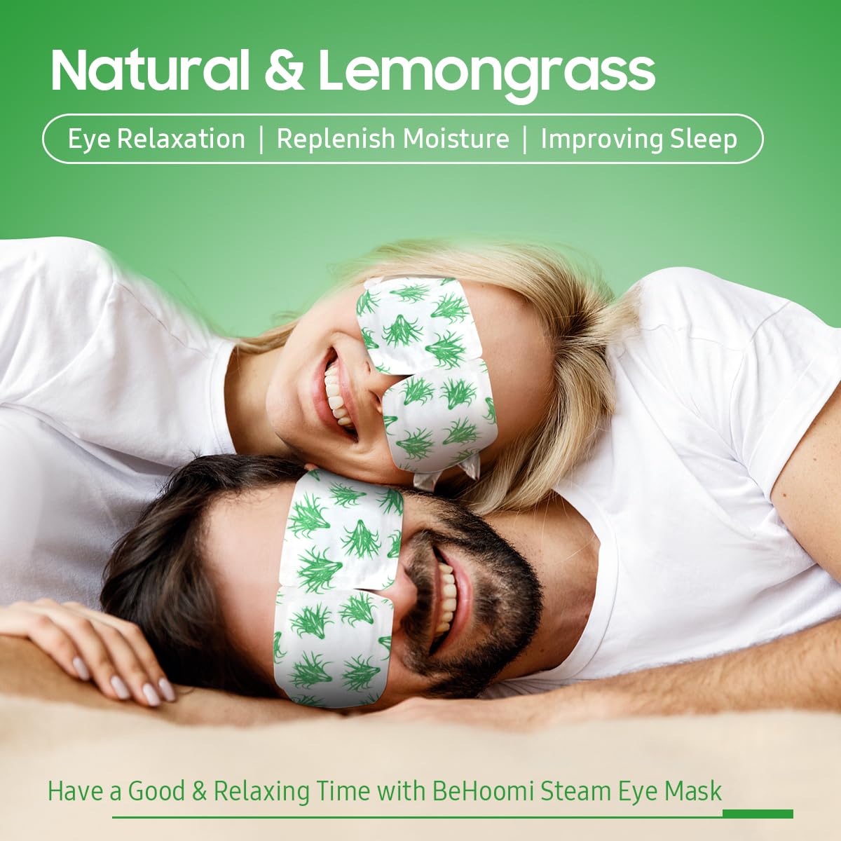 BeHoomi steam eye mask opened on hand shows quick, mess-free self-heating use.