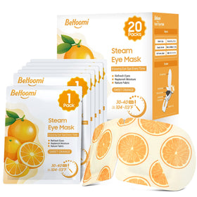 BeHoomi steam eye mask packaging shown, a convenient sleep and travel essential.