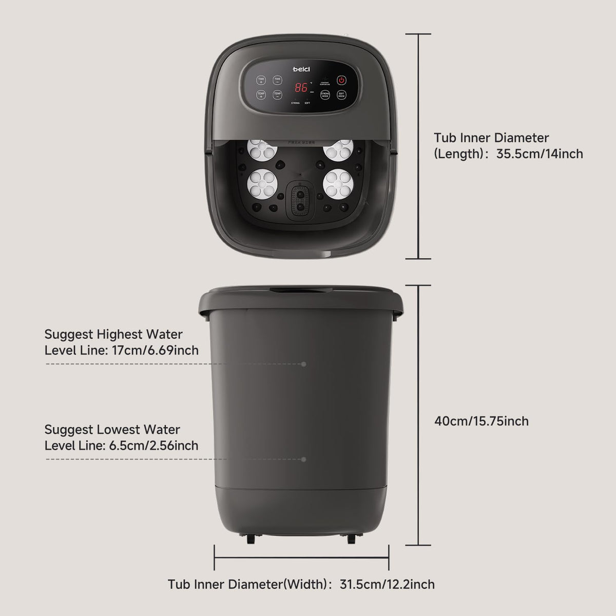 Beici foot spa control panel with LED display for precise temp