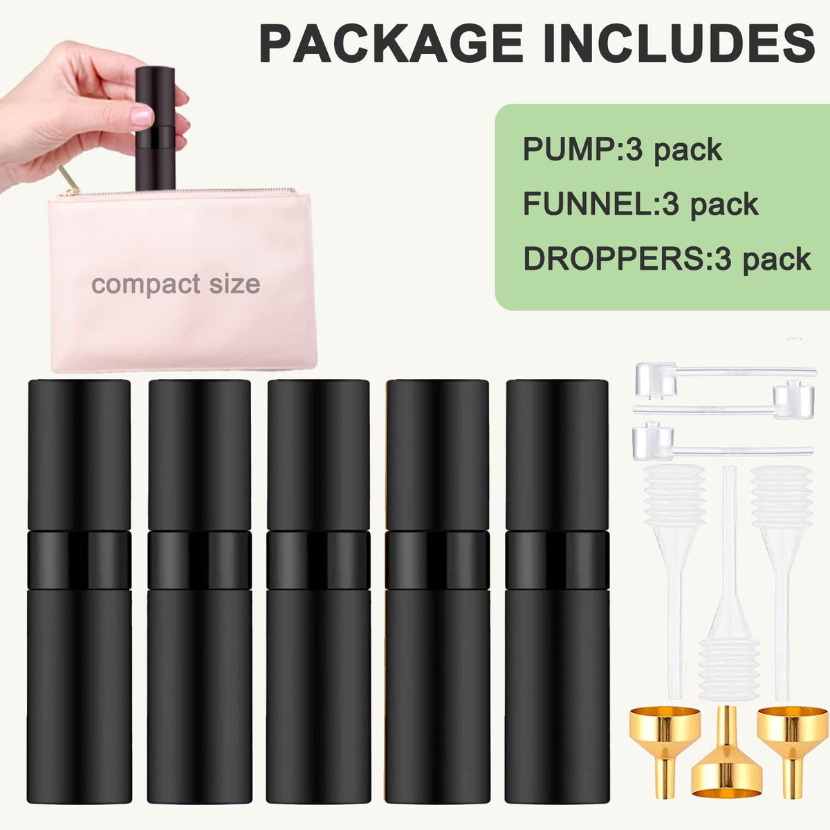 Beieverluck perfume transfer funnel 3-pack keeps refills tidy and mess-free.