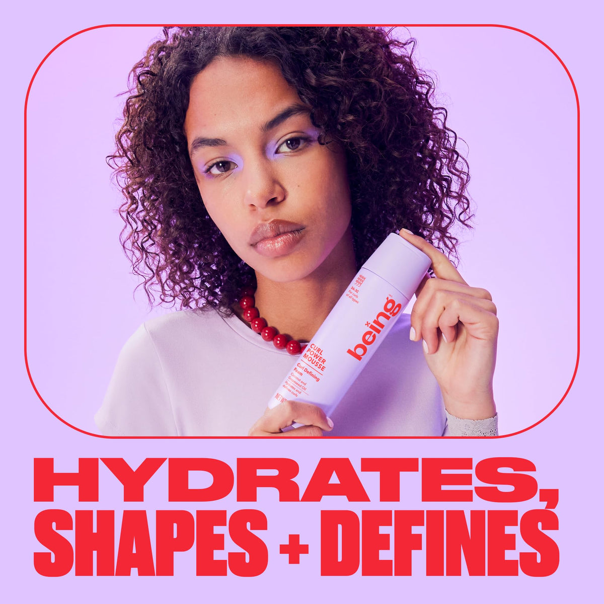 BEING CURL POWER MOUSSE applied to damp hair for smoothing and movement.