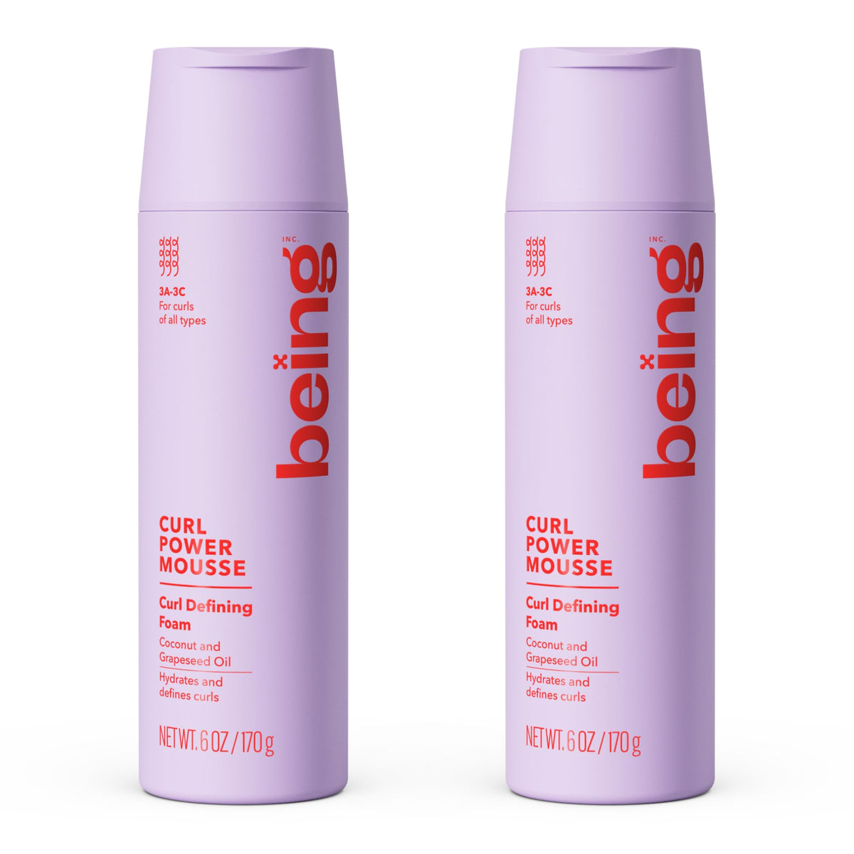 BEING INC CURL POWER MOUSSE pack of 2 for hydrated, defined curls.