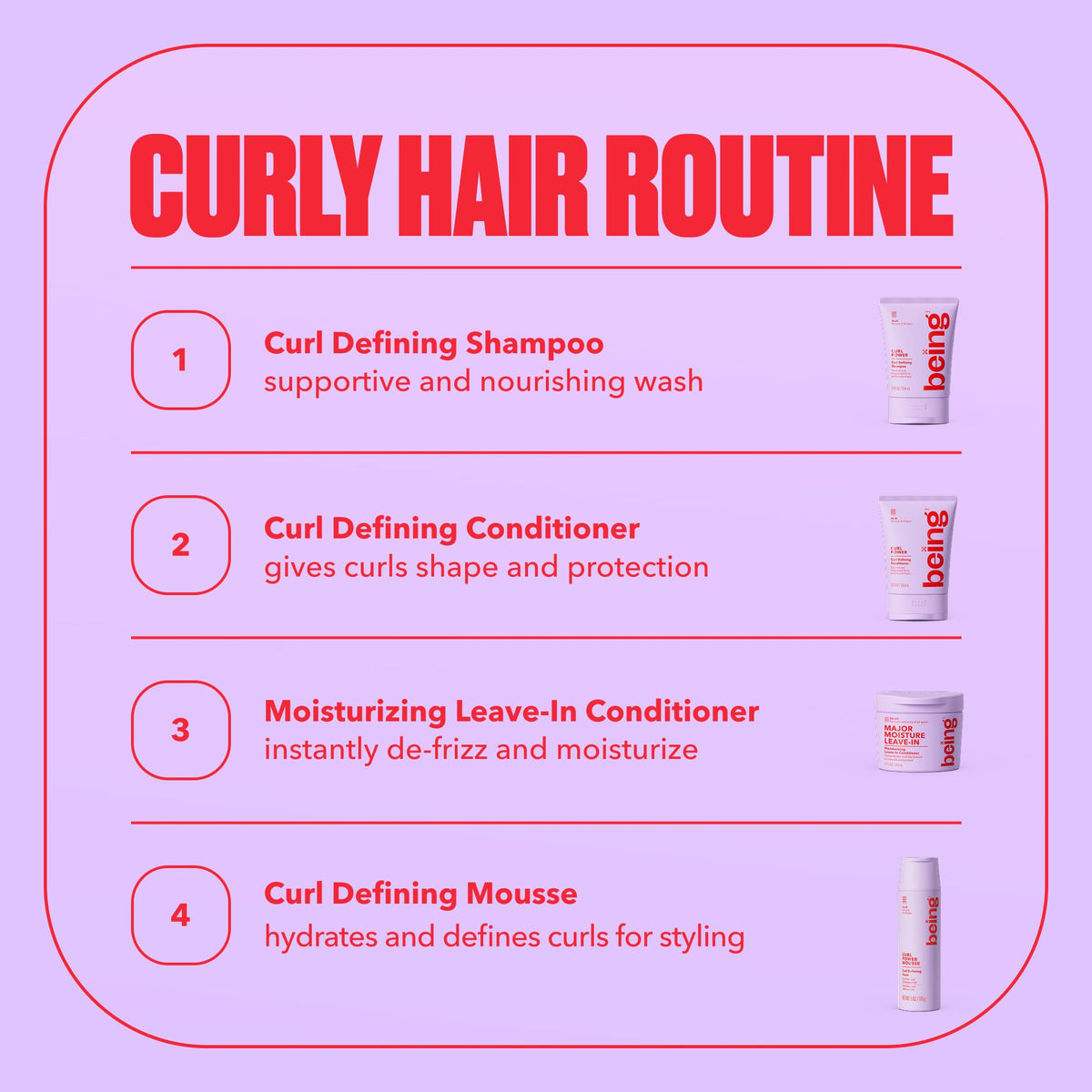 Model's curls with shine and moisture from BEING CURL POWER MOUSSE.