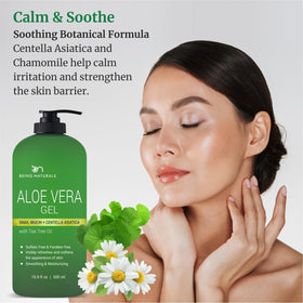 Being Naturals Aloe Vera Gel ingredients Centella Asiatica and Snail Mucin for renewal support.