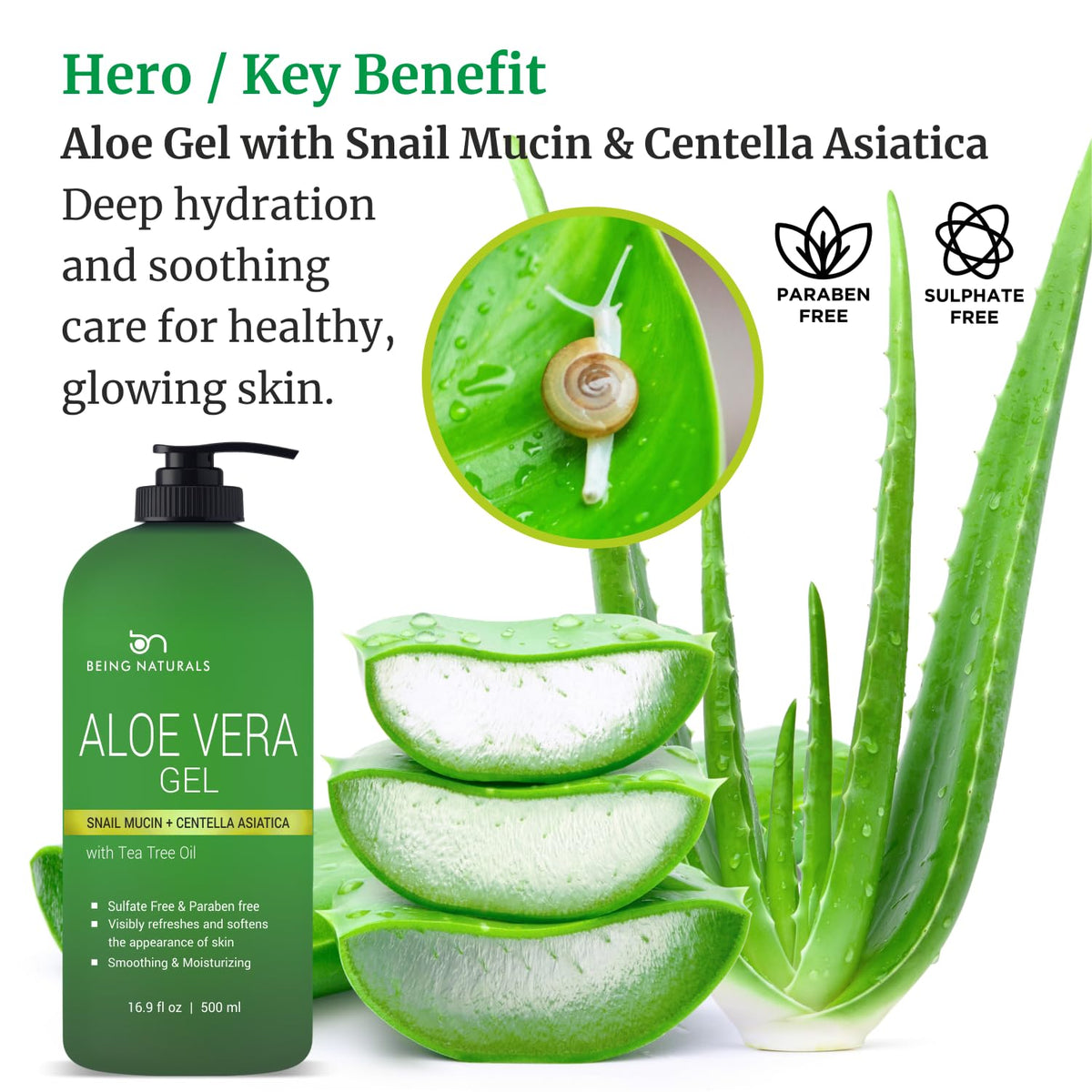 Being Naturals Aloe Vera Gel texture closeup showing non-sticky finish for daily use.