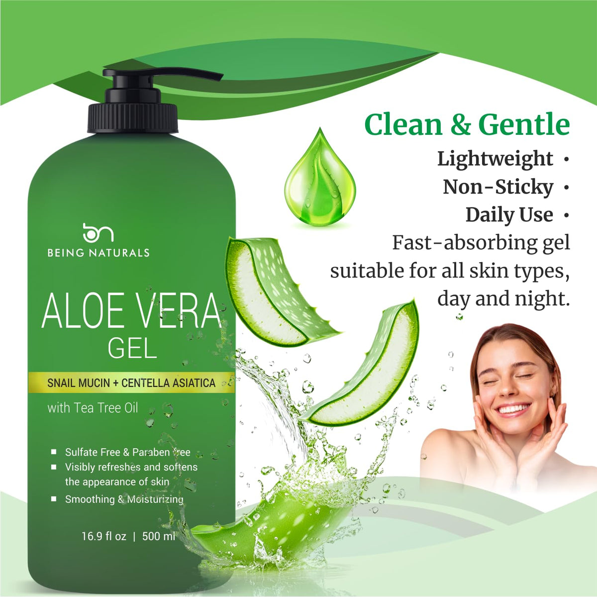 Being Naturals Aloe Vera Gel used on body and hair for versatile moisture.