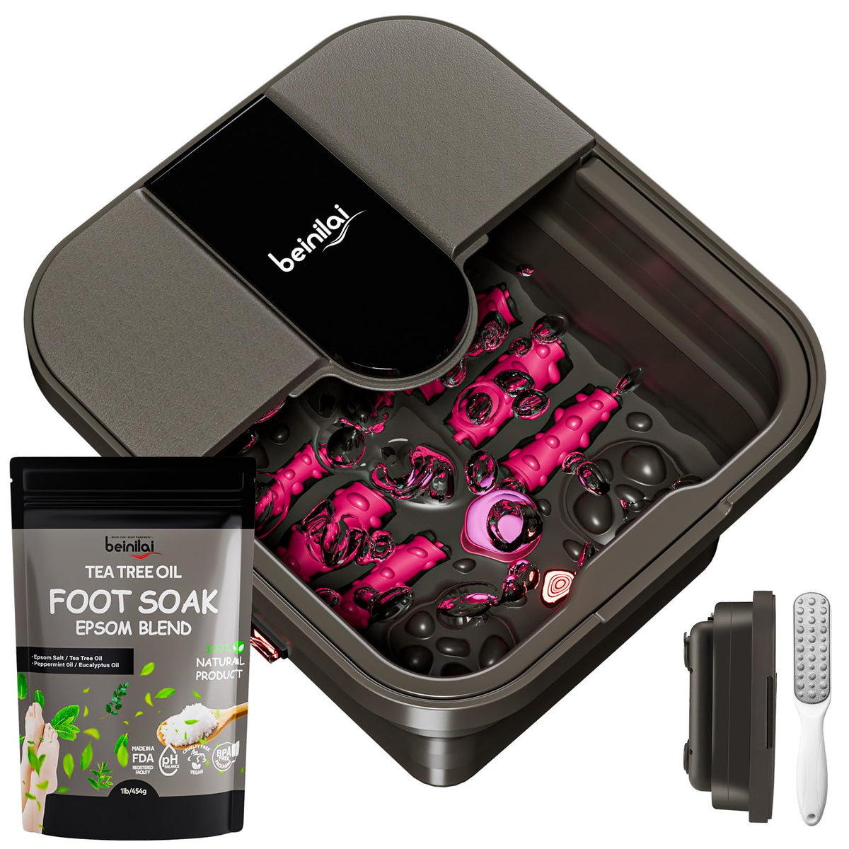 Beinilai collapsible foot spa with heat and bubble jets for soothing home foot care.