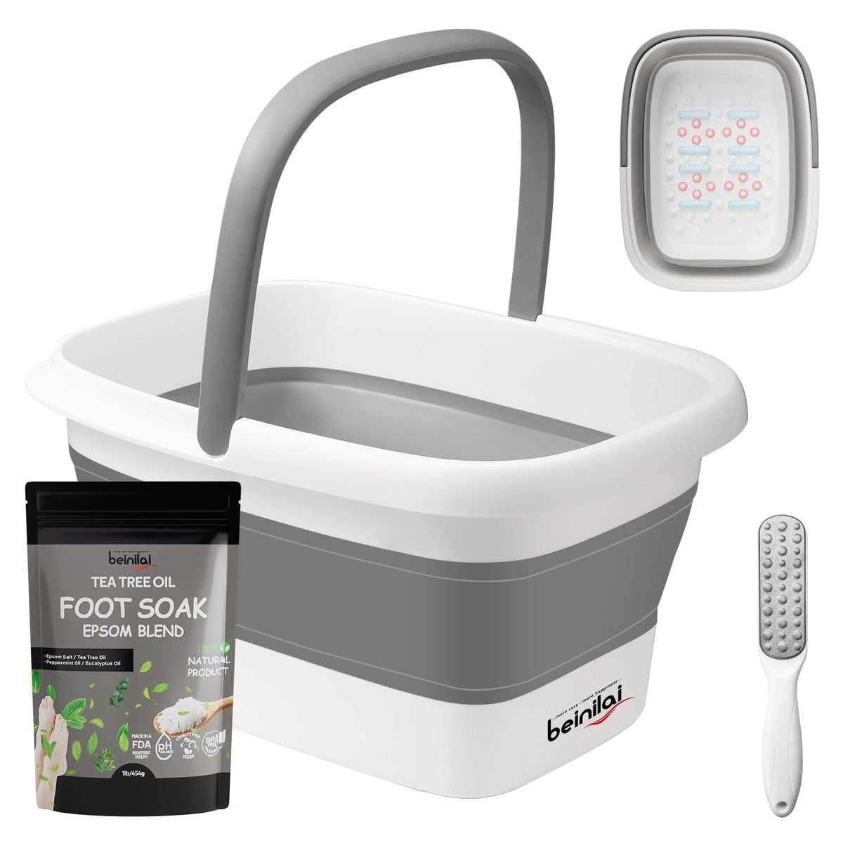 Beinilai foldable foot bath compact for easy storage and portability.