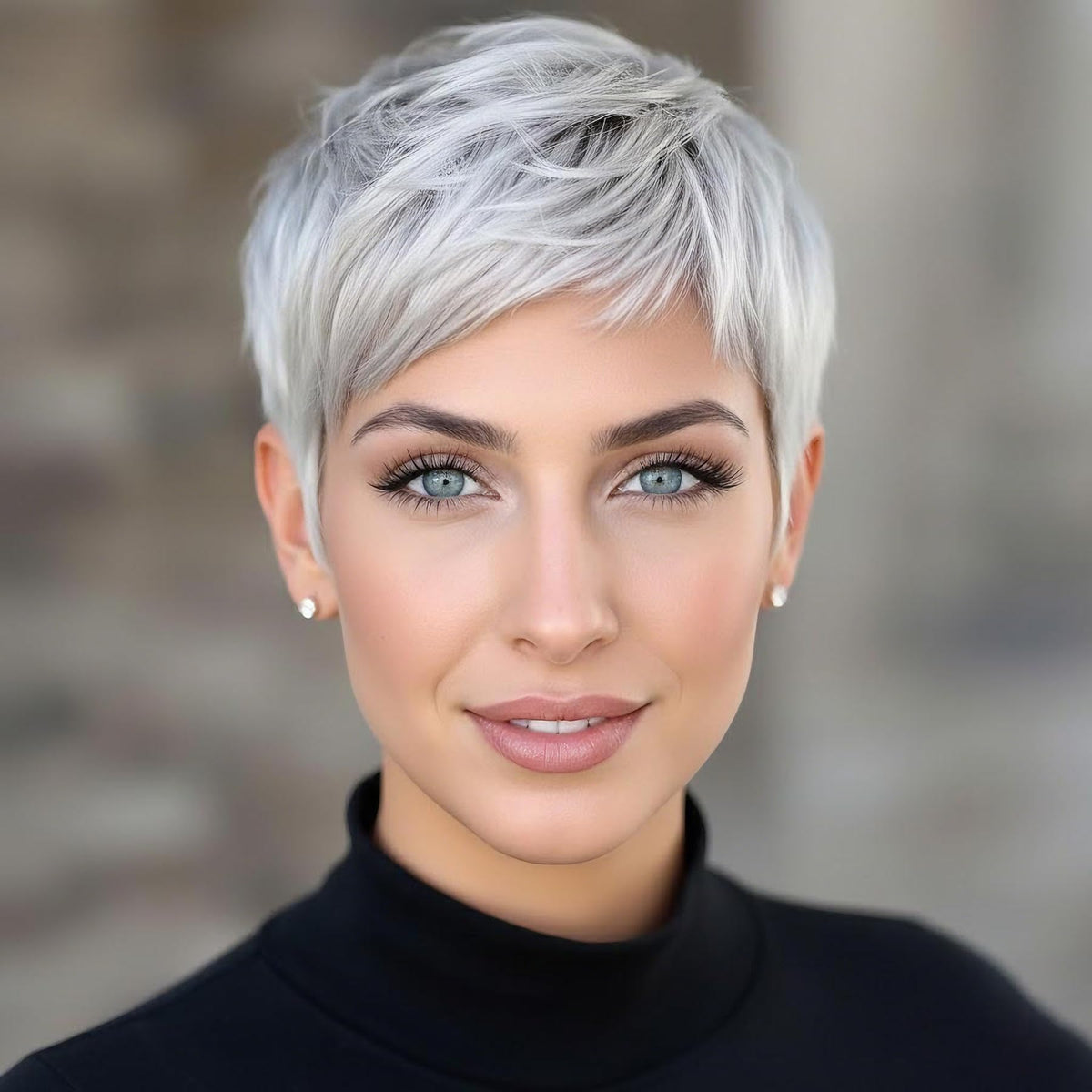 BeiSDWig platinum pixie back view emphasizes silhouette and layered texture.