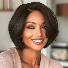 BeiSDWig short bob wig black cap construction for all-day comfort