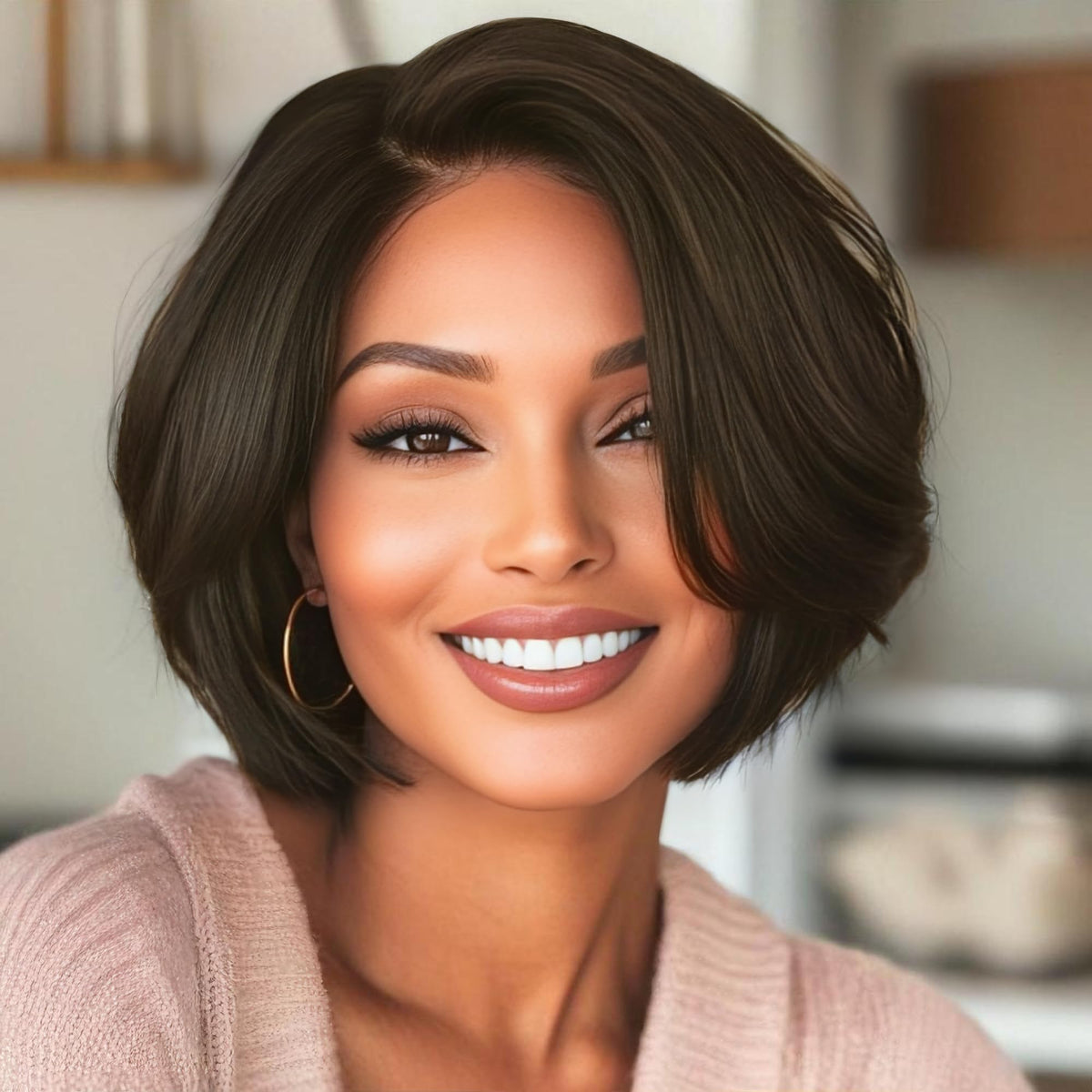 BeiSDWig short bob wig in black with natural hairline for daily wear