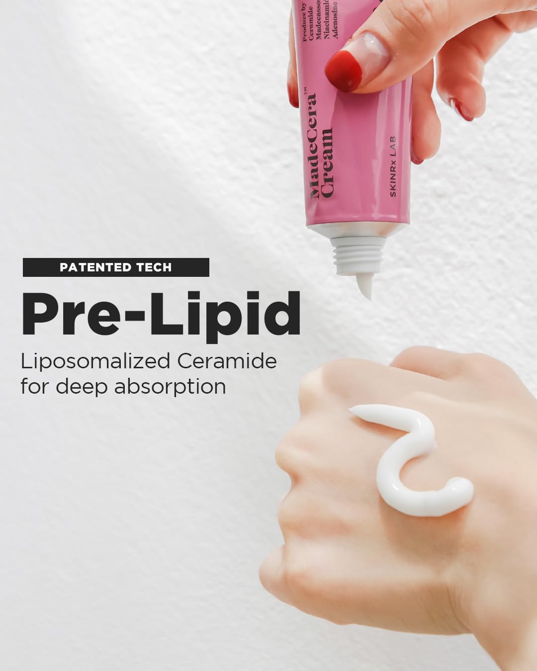 Label close-up emphasizes ceramide complex and centella asiatica ingredients