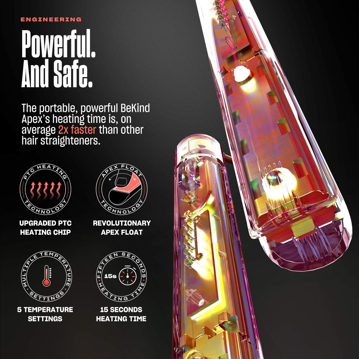 Bekind Apex temperature memory display auto-sets heat for faster styling.
