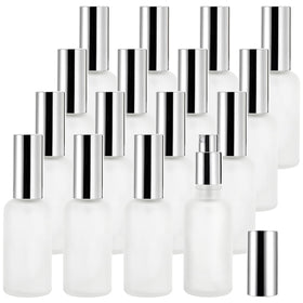 Bekith 16-pack 50ml glass spray bottles with frosted finish for easy identification.
